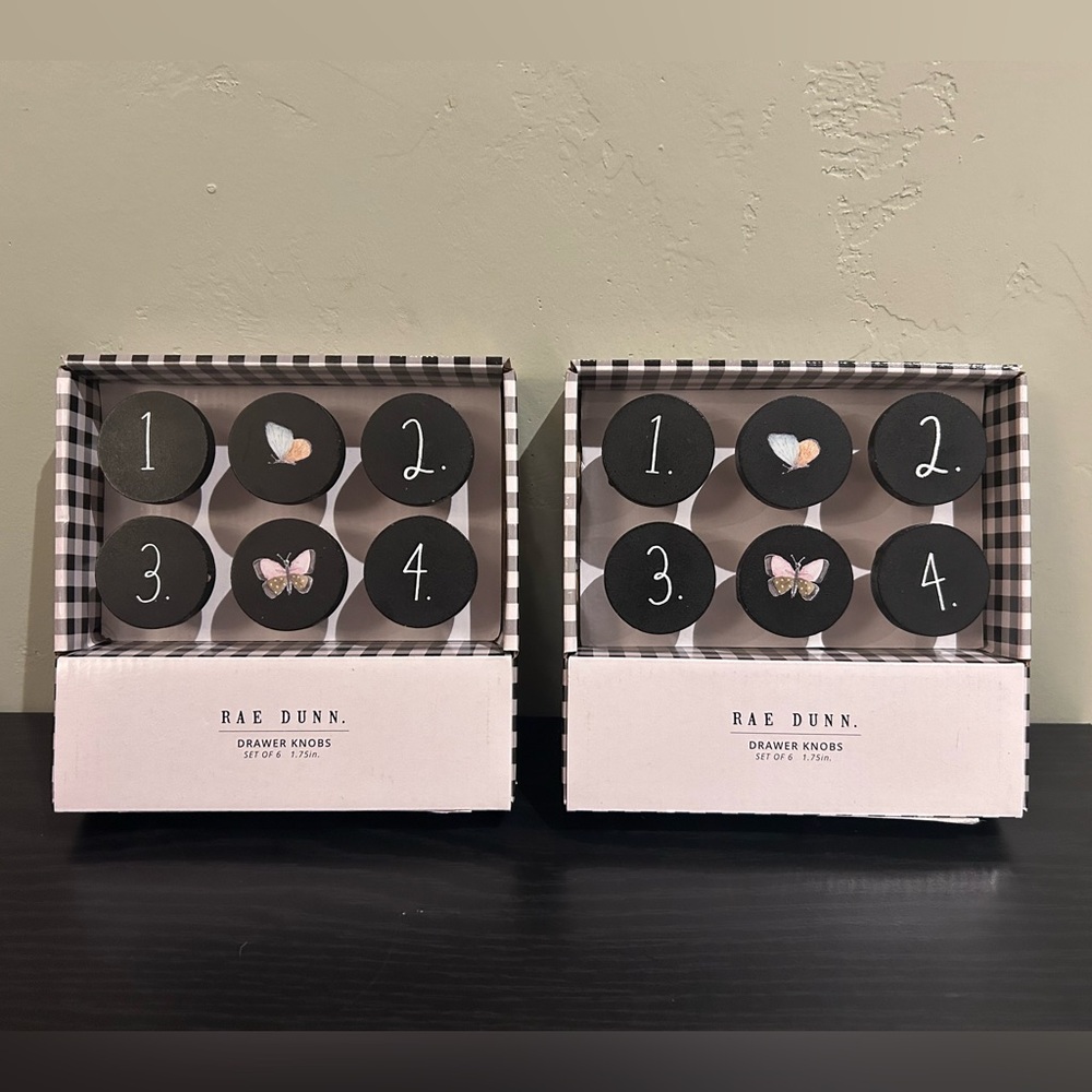 2 Box Sets of 6 Black And White Rae Dunn Round Wooden Drawer Knobs - Picture 2 of 8